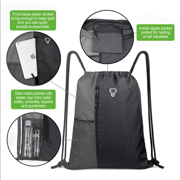 Large drawstring backpack with water bottle pocket - Picture 7 of 8